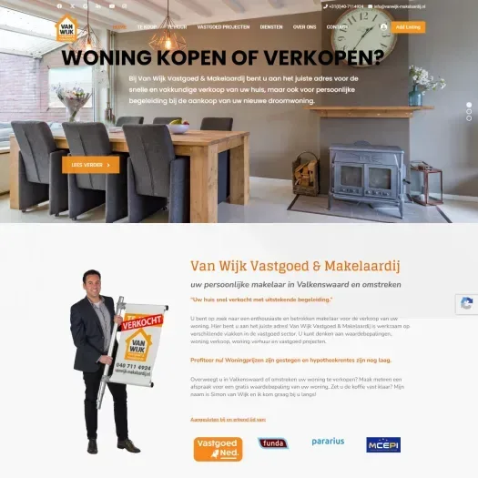 Screenshot van de website van www.vanwijk-makelaardij.nl