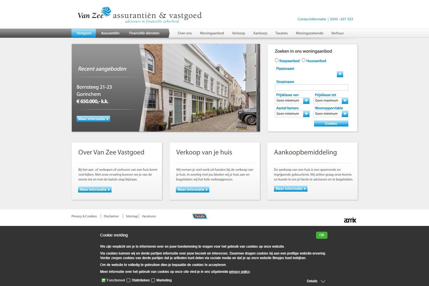 Screenshot van de website van www.van-zee.nl