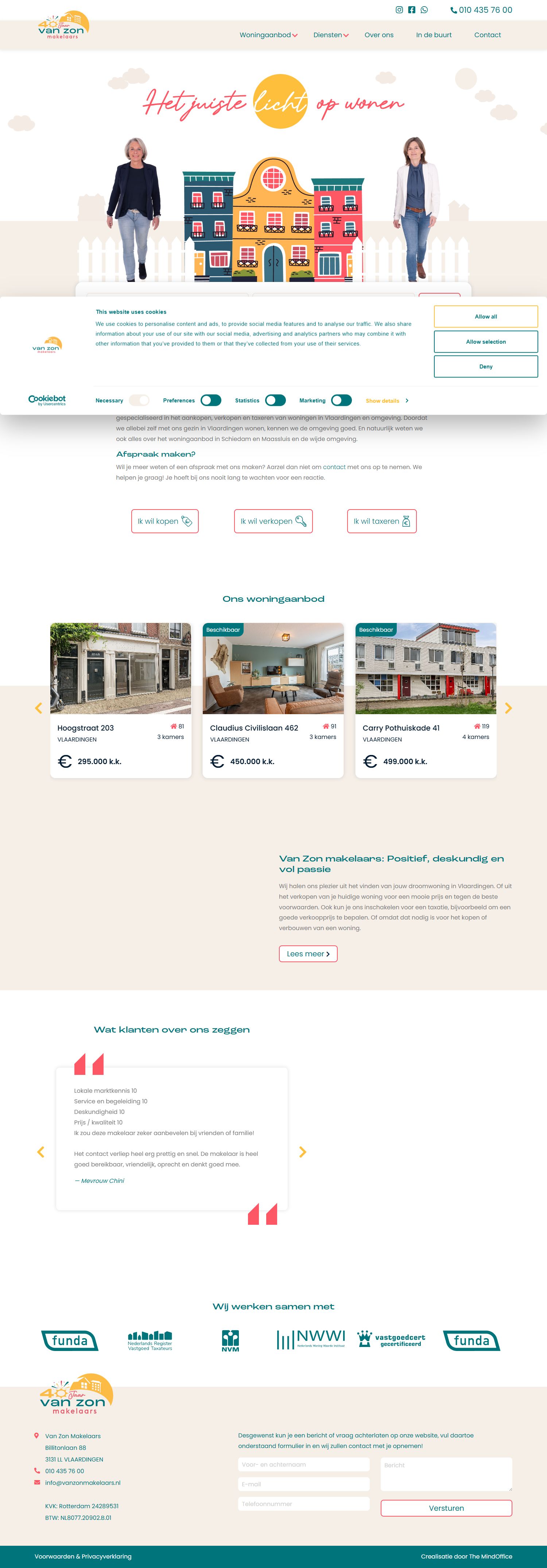 Screenshot van de website van www.vanzonmakelaars.nl