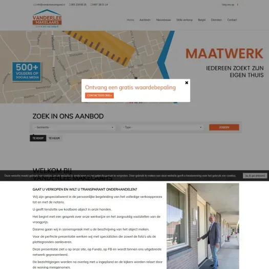 Screenshot van de website van www.vanderleemakelaars.nl