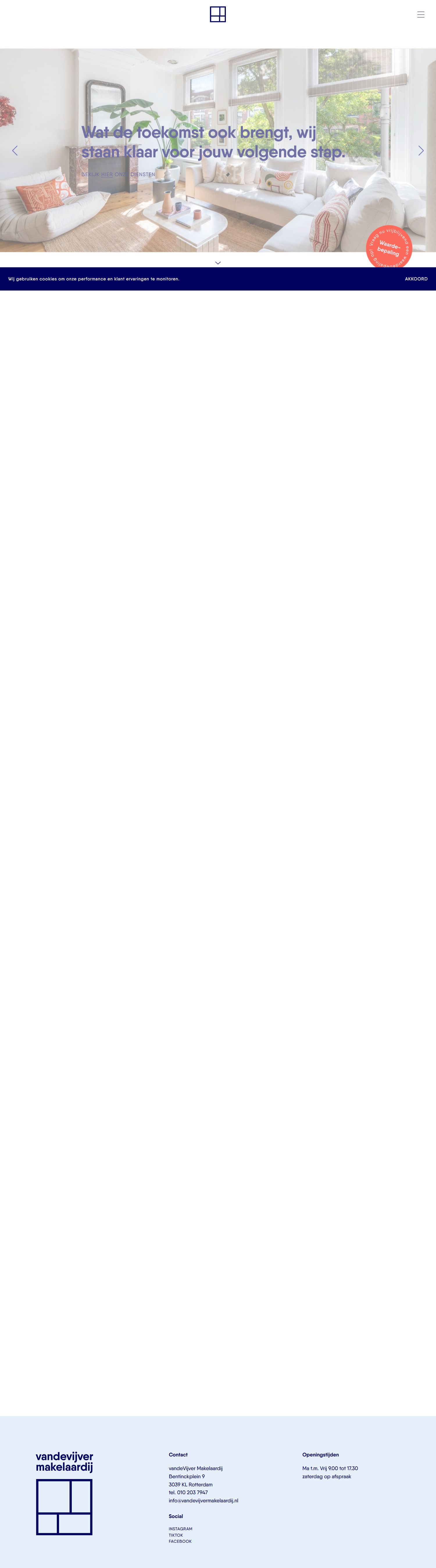 Screenshot van de website van www.vandevijvermakelaardij.nl