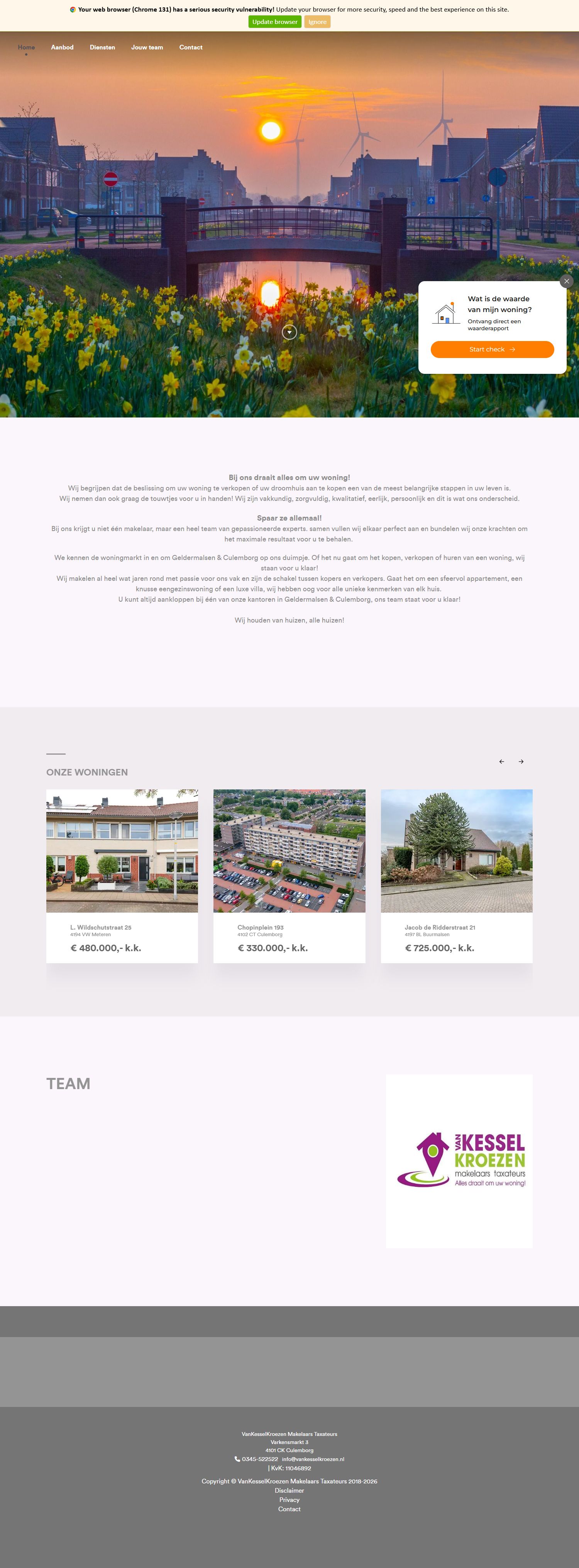 Screenshot van de website van www.vankesselkroezen.nl