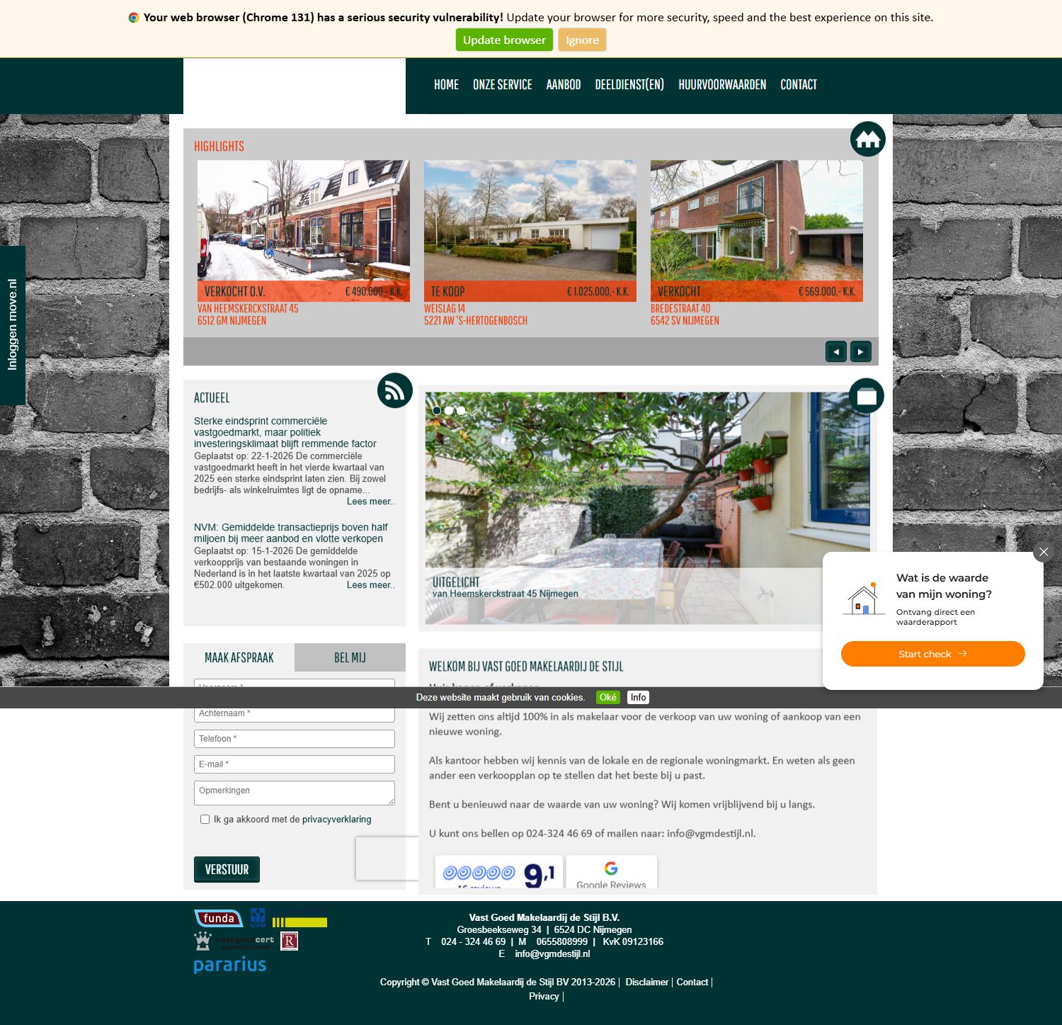 Screenshot van de website van www.vgmdestijl.nl