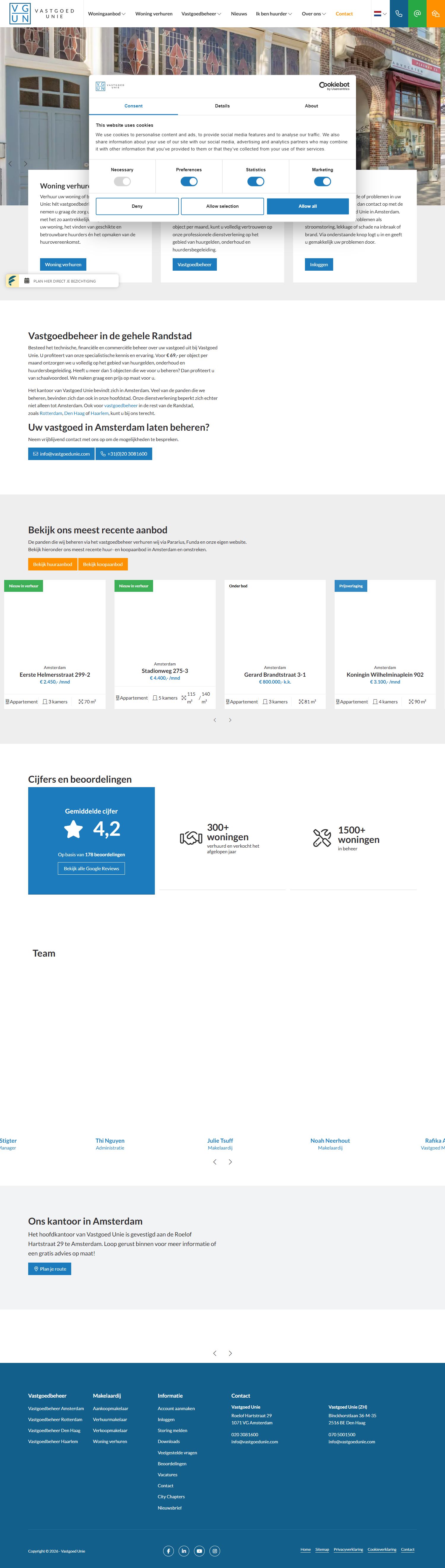 Screenshot van de website van www.vastgoedunie.com