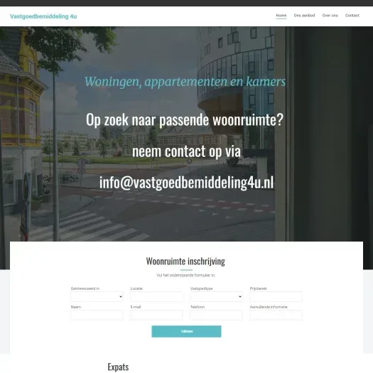 Screenshot der Website von www.vastgoedbemiddeling4u.nl