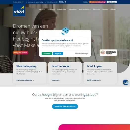 Screenshot van de website van www.vbtmakelaars.nl