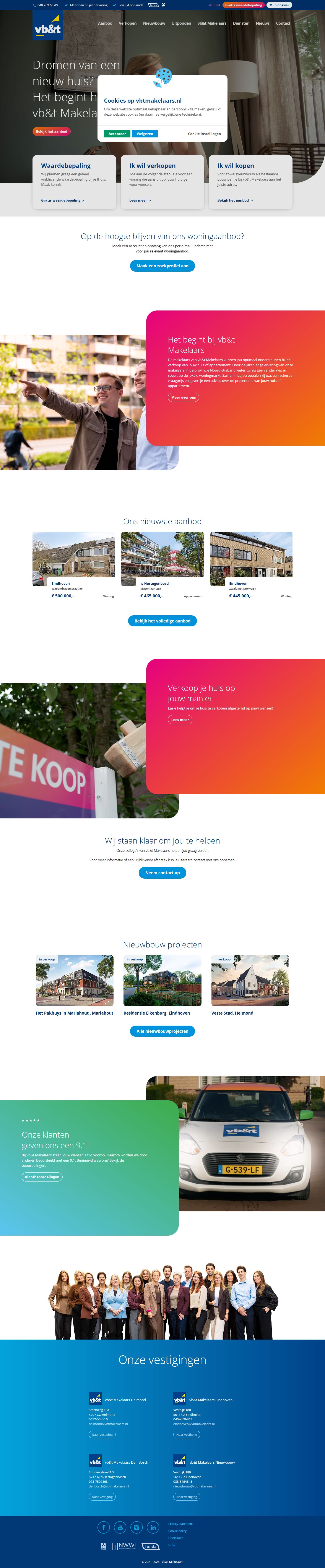 Screenshot van de website van www.vbtmakelaars.nl