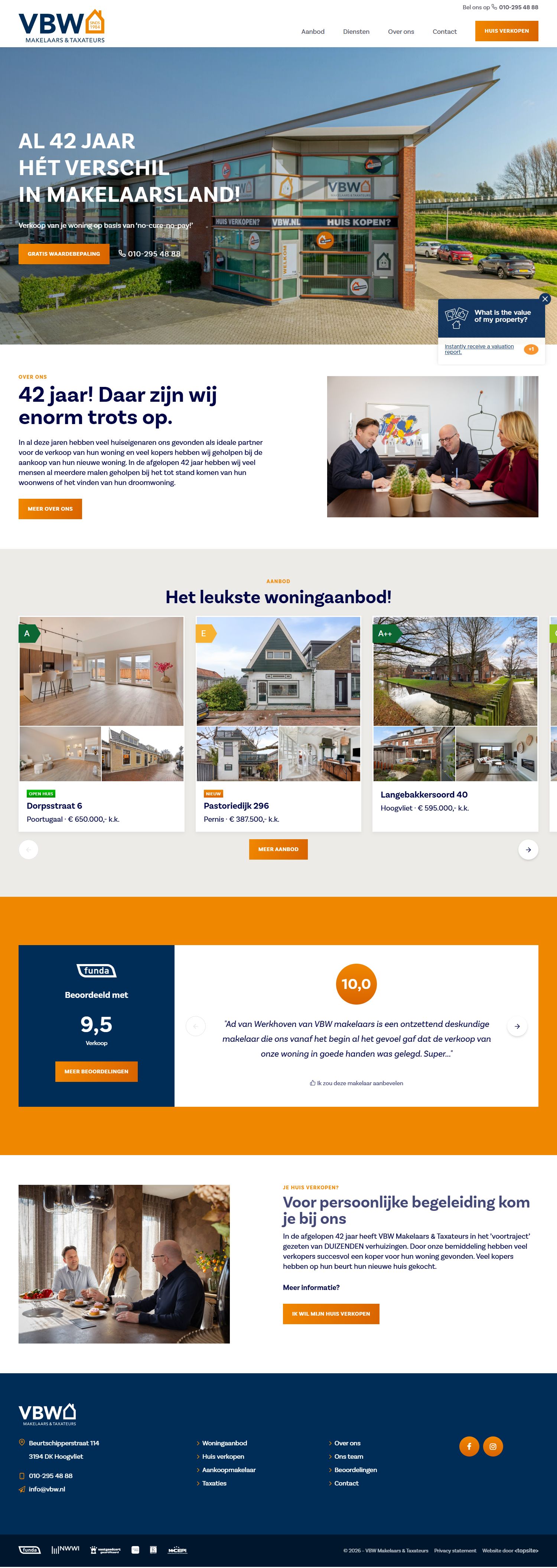 Screenshot van de website van www.vbw.nl