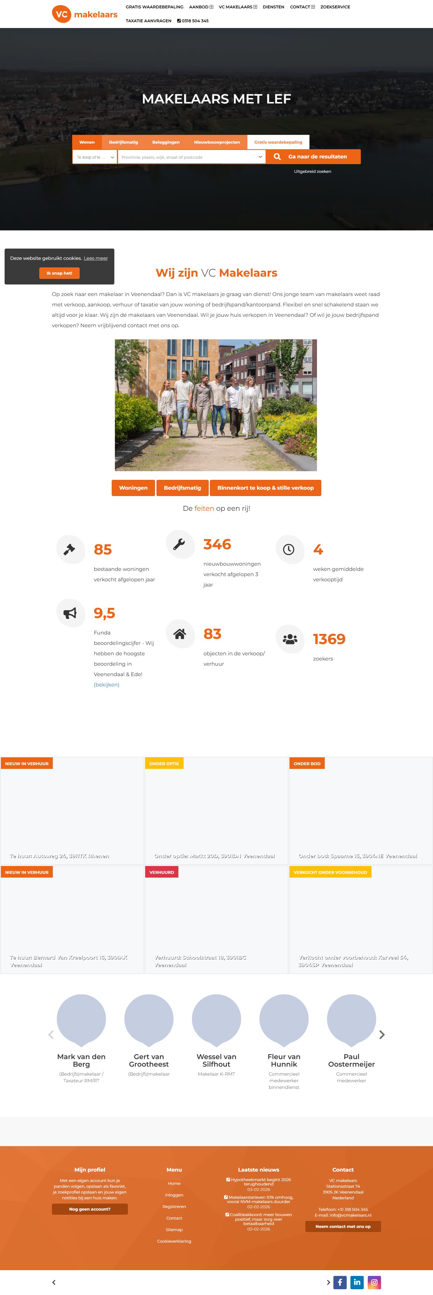 Screenshot van de website van www.vcmakelaars.nl