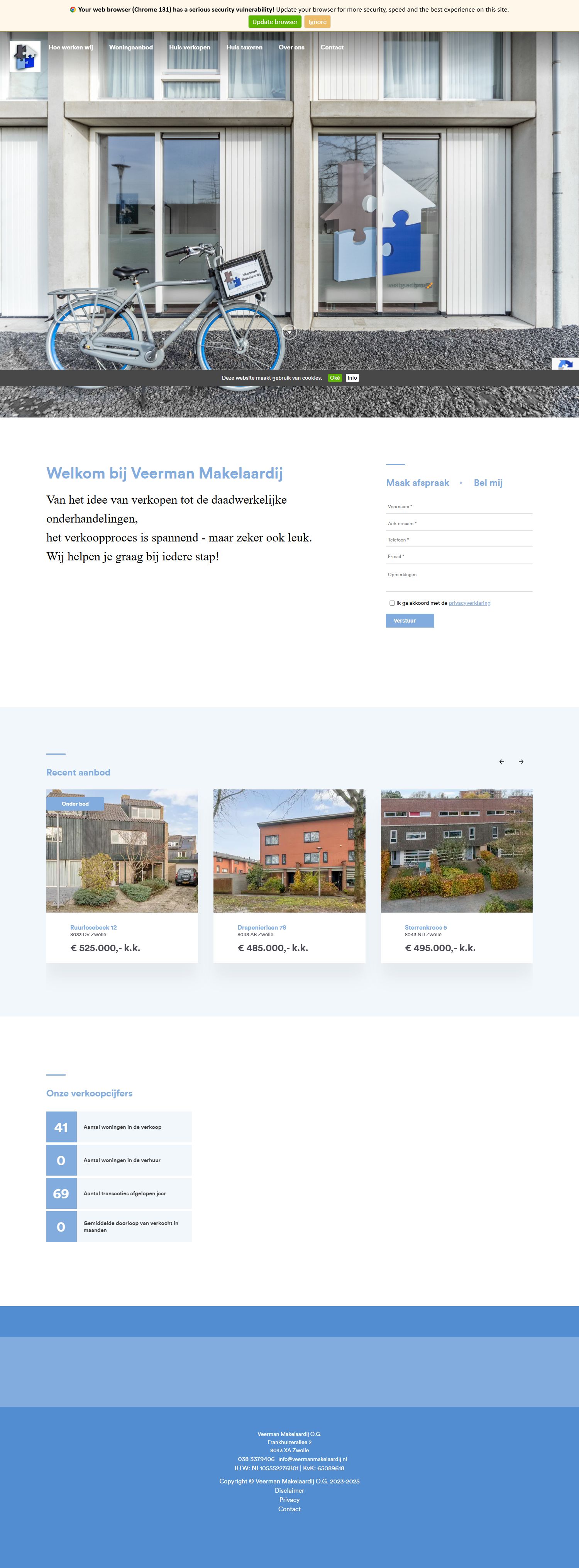 Screenshot van de website van www.veermanmakelaardij.nl