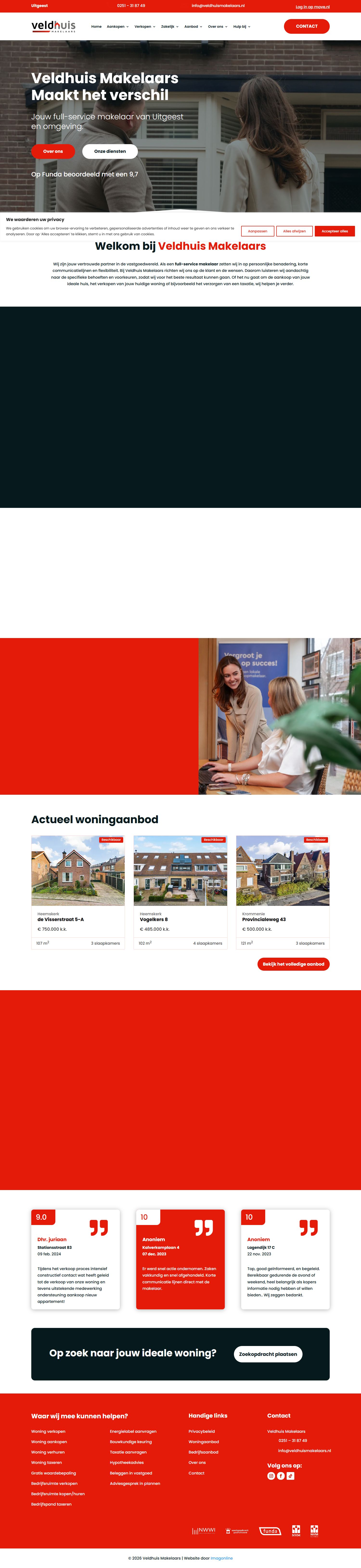 Screenshot van de website van www.veldhuismakelaars.nl