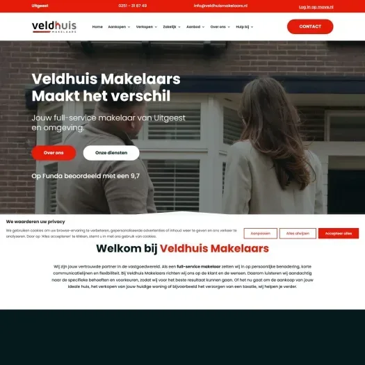 Screenshot van de website van www.veldhuismakelaars.nl