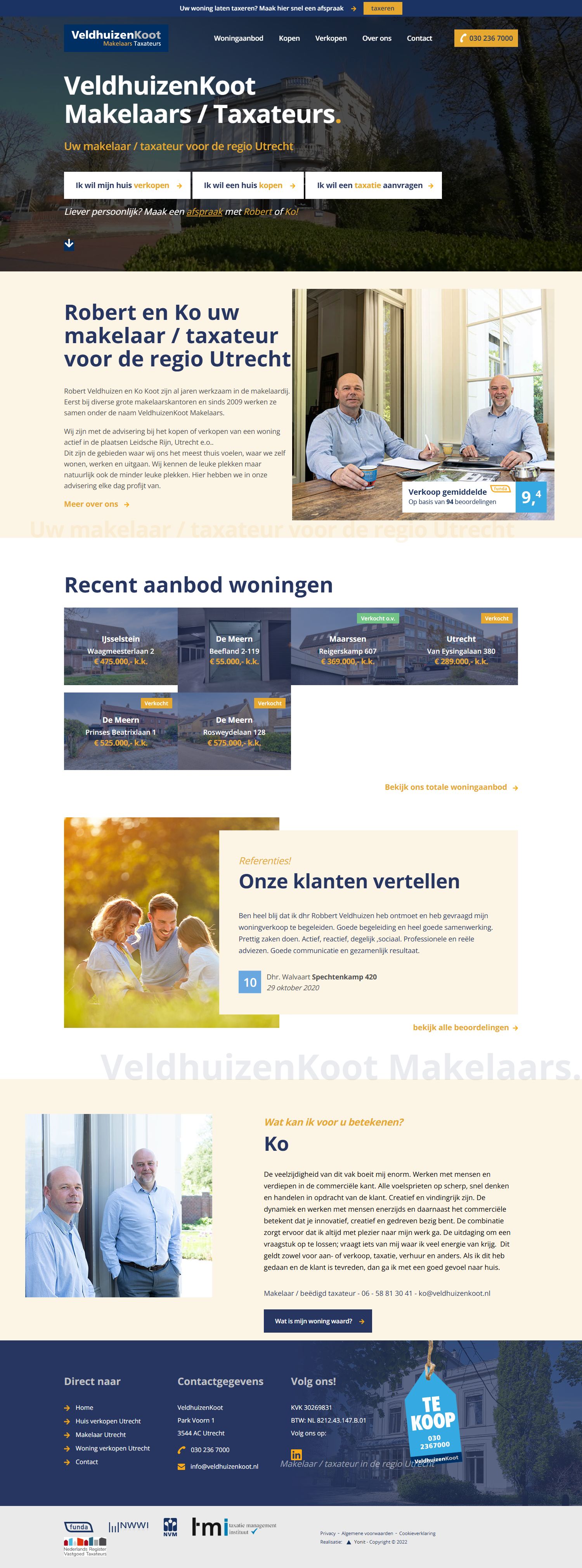 Screenshot van de website van www.veldhuizenkoot.nl