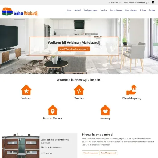 Screenshot of the website of www.veldmanmakelaardij.nl