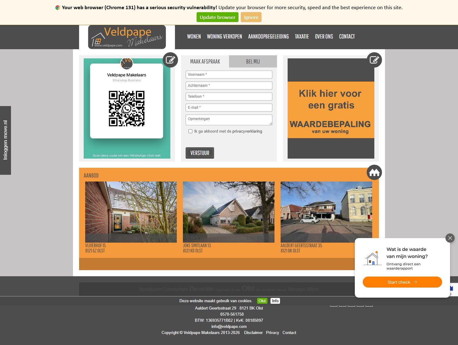 Screenshot van de website van www.veldpape.com