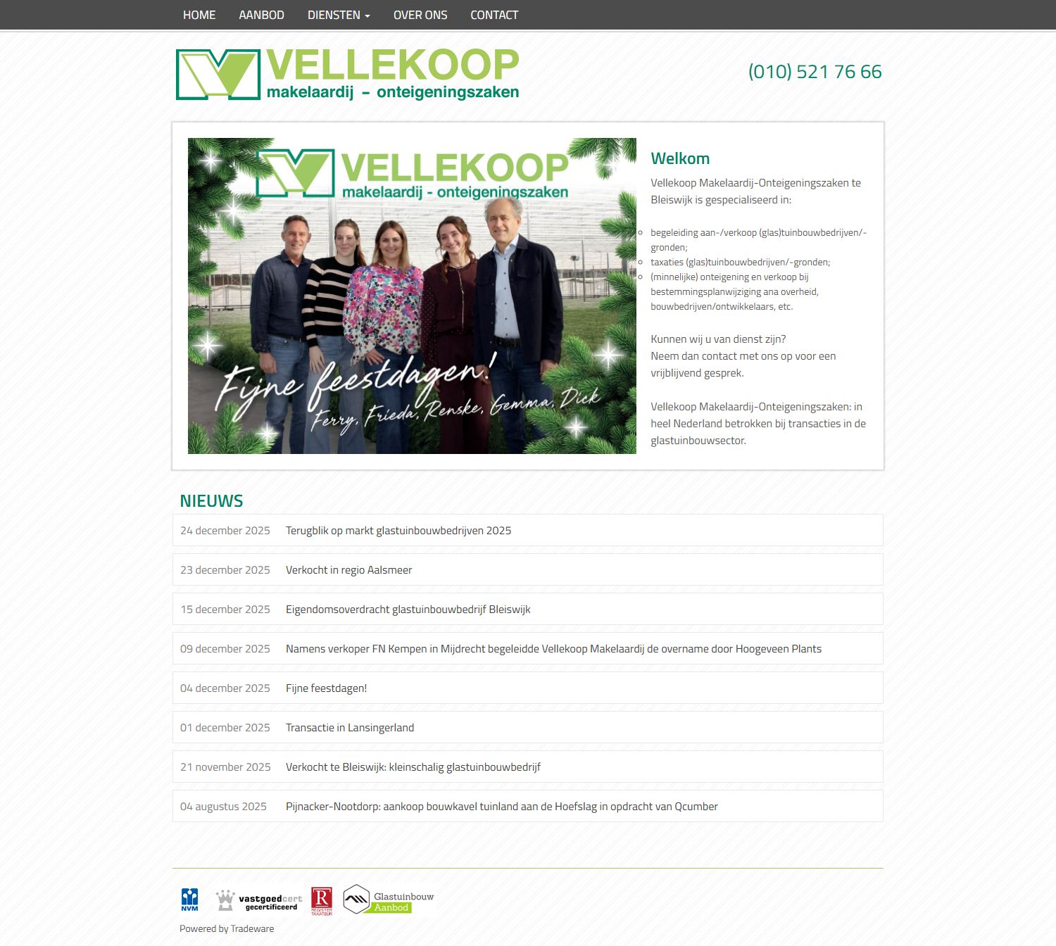 Screenshot van de website van www.vellekoop.nl