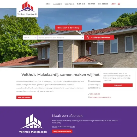 Screenshot of the website of www.velthuis-makelaardij.nl