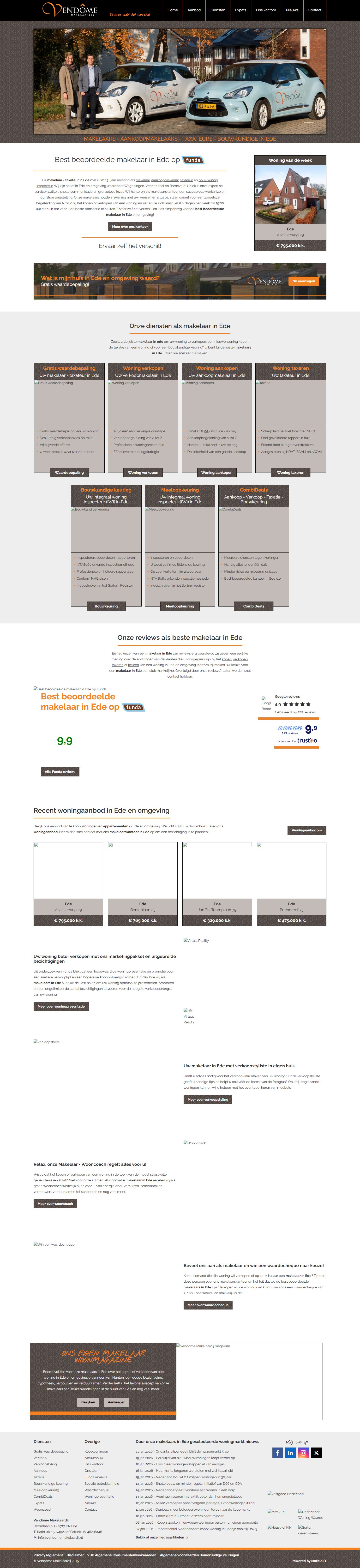 Screenshot van de website van www.vendomemakelaardij.nl