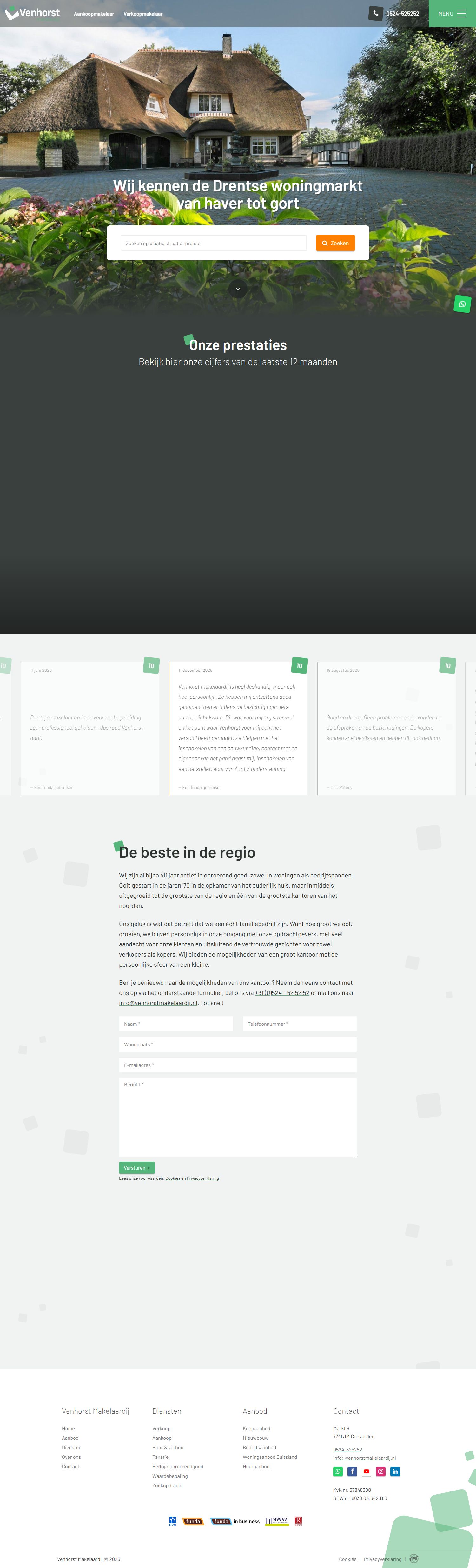 Screenshot van de website van www.venhorstmakelaardij.nl