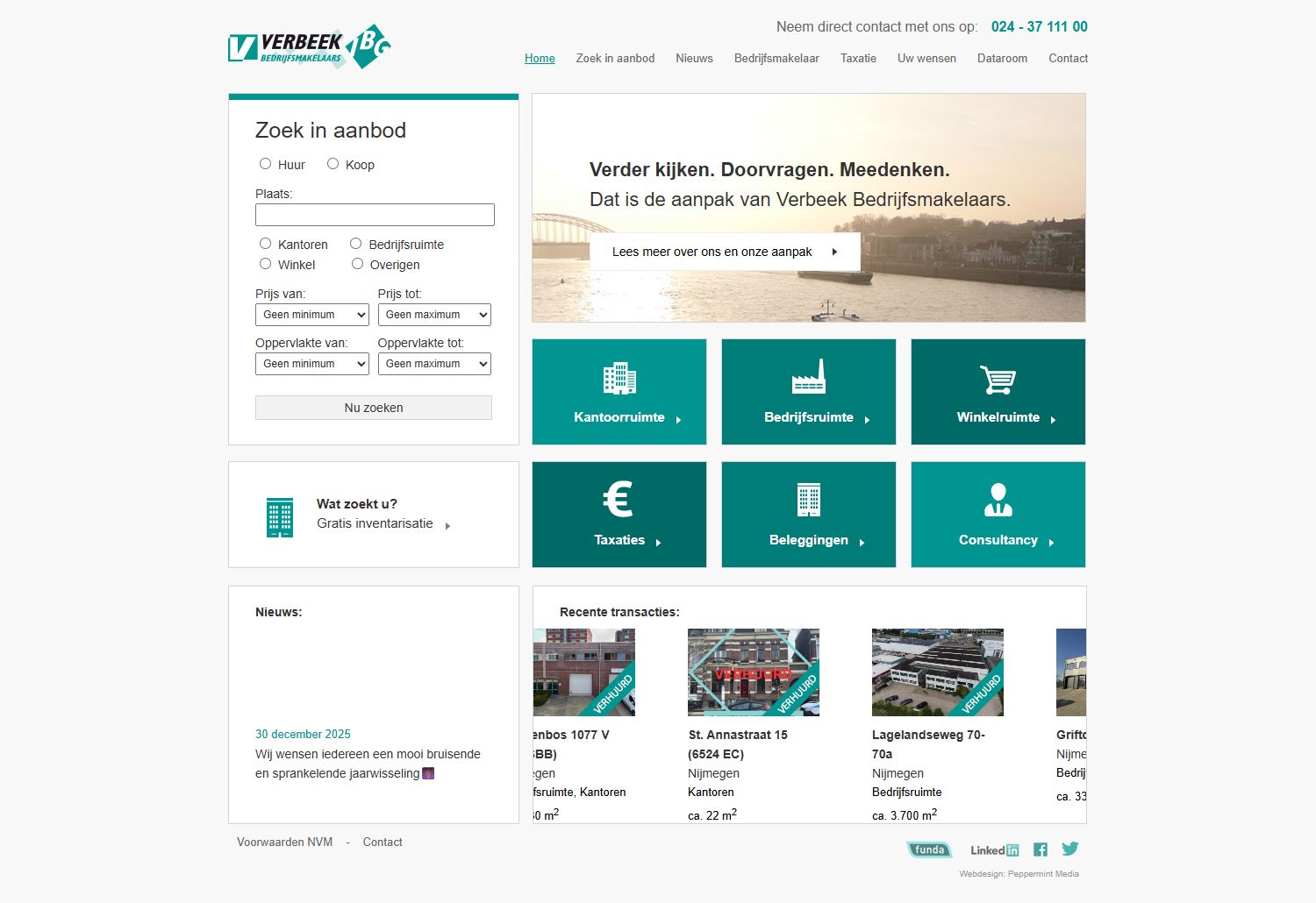 Screenshot van de website van www.verbeek-bedrijfsmakelaars.nl