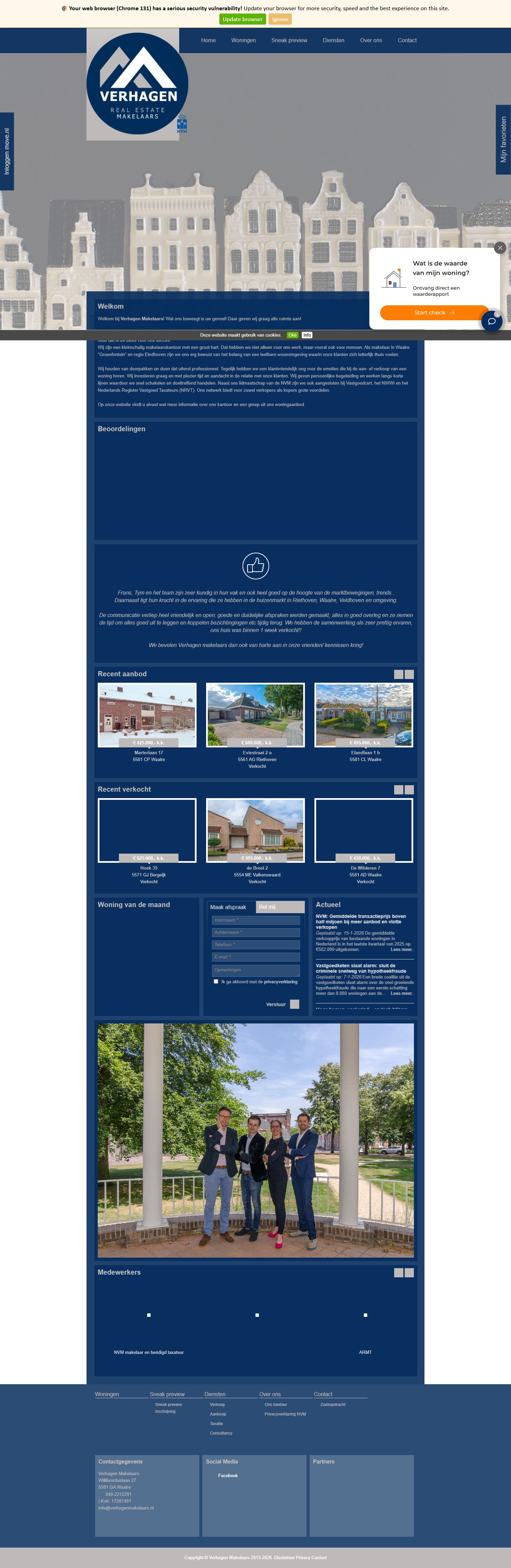 Screenshot van de website van www.verhagenmakelaars.nl