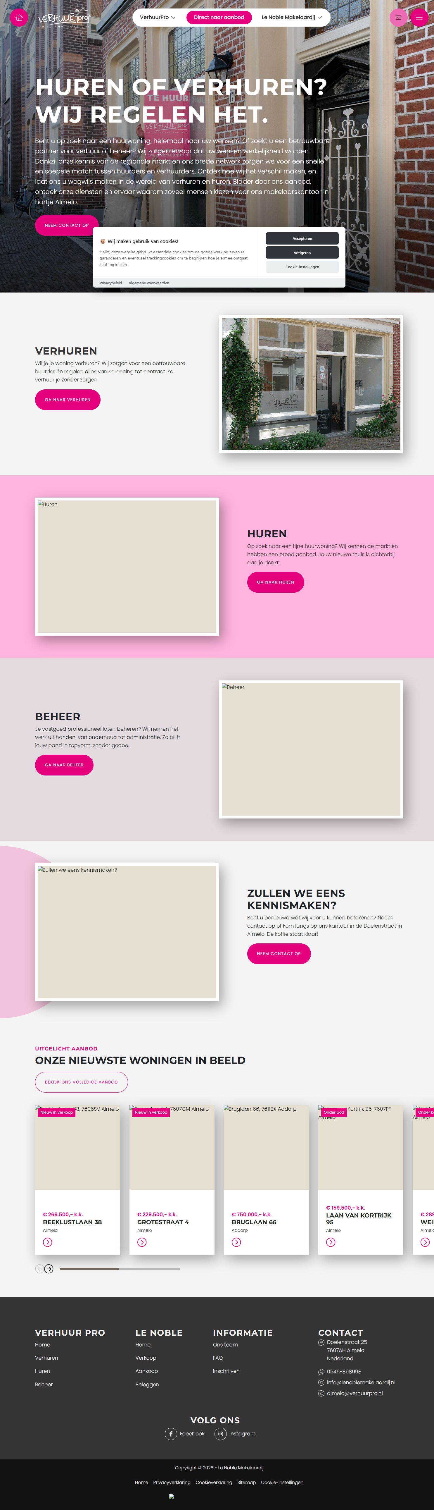 Screenshot van de website van www.verhuurpro.nl