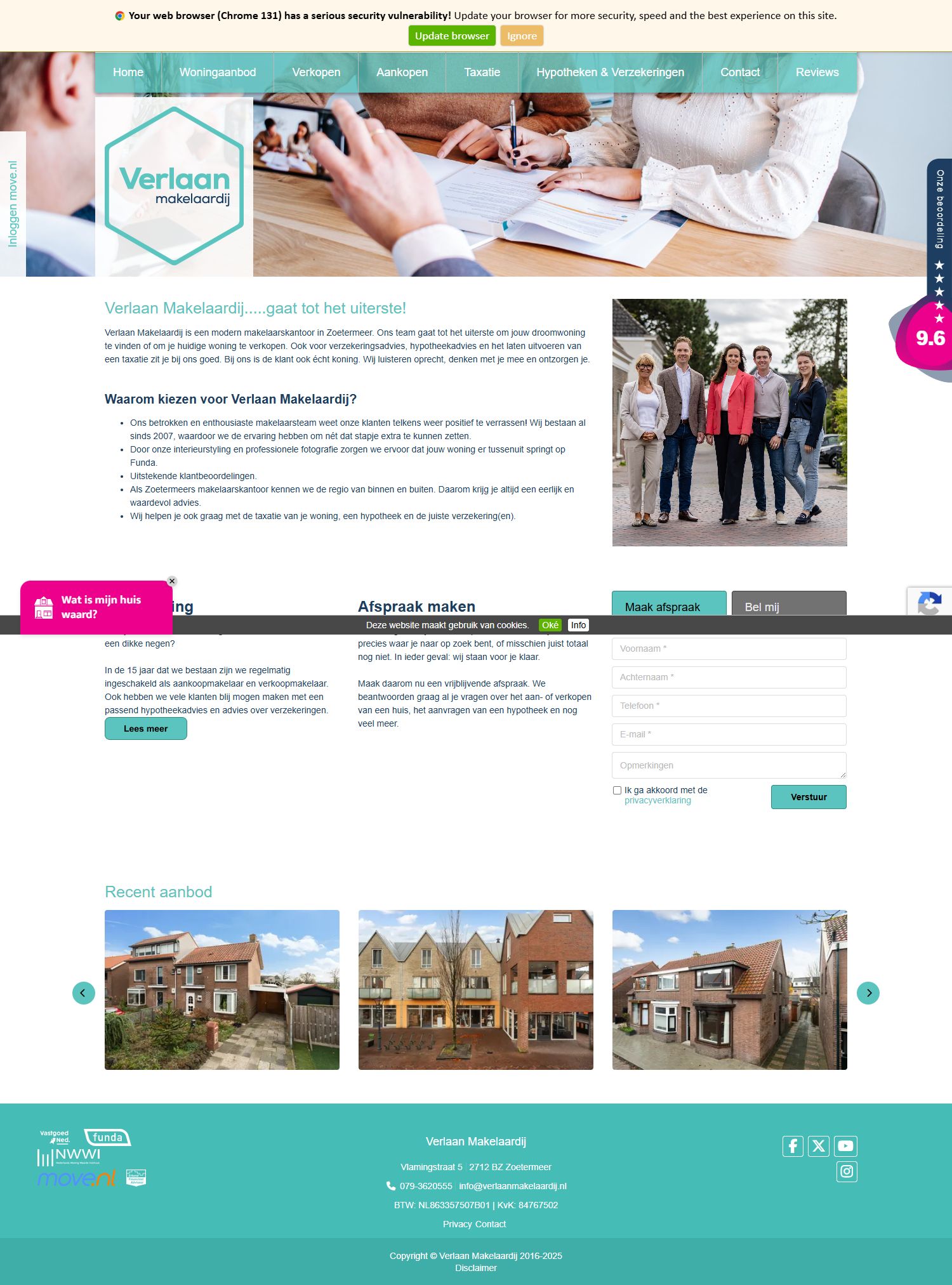 Screenshot van de website van www.verlaanmakelaardij.nl