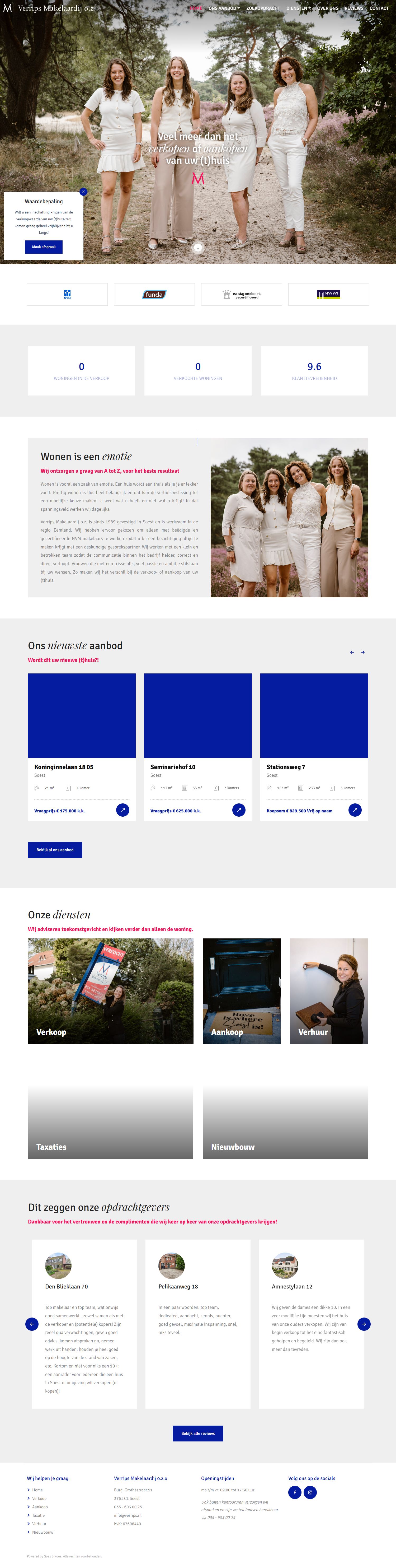 Screenshot van de website van www.verrips.nl