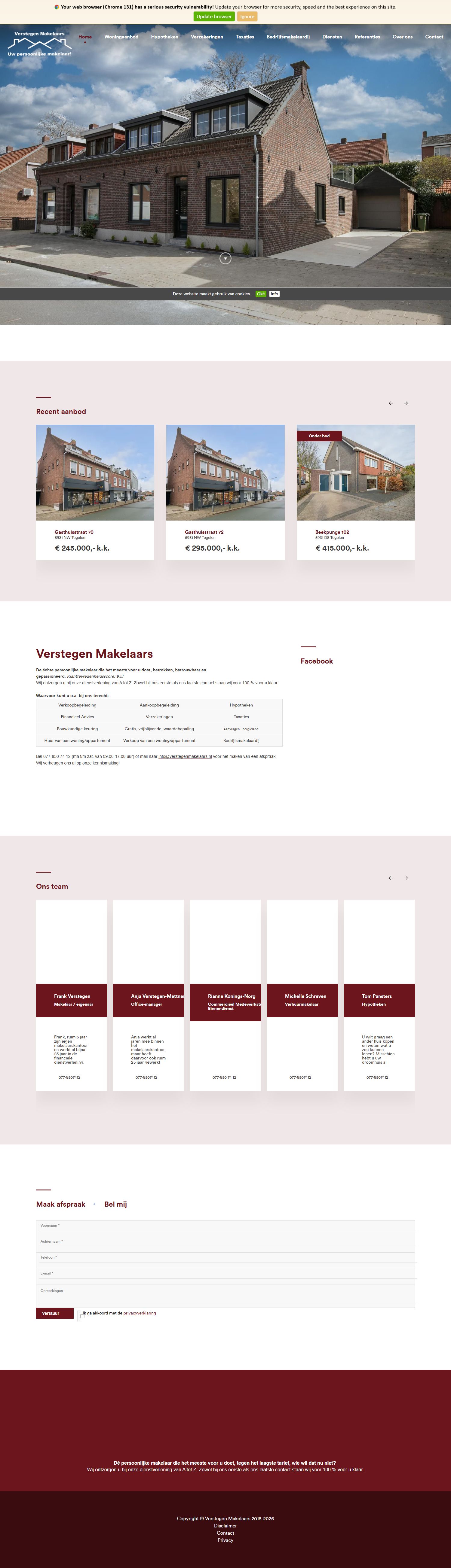Screenshot van de website van www.verstegenmakelaars.nl