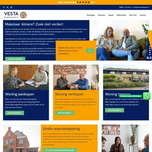Screenshot van de website van www.vestamakelaars.nl