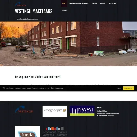 Screenshot van de website van www.vestinghmakelaars.nl