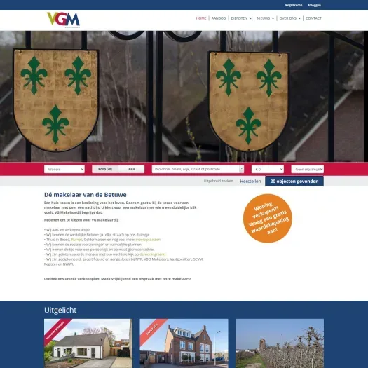 Screenshot of the website of www.vg-makelaardij.nl