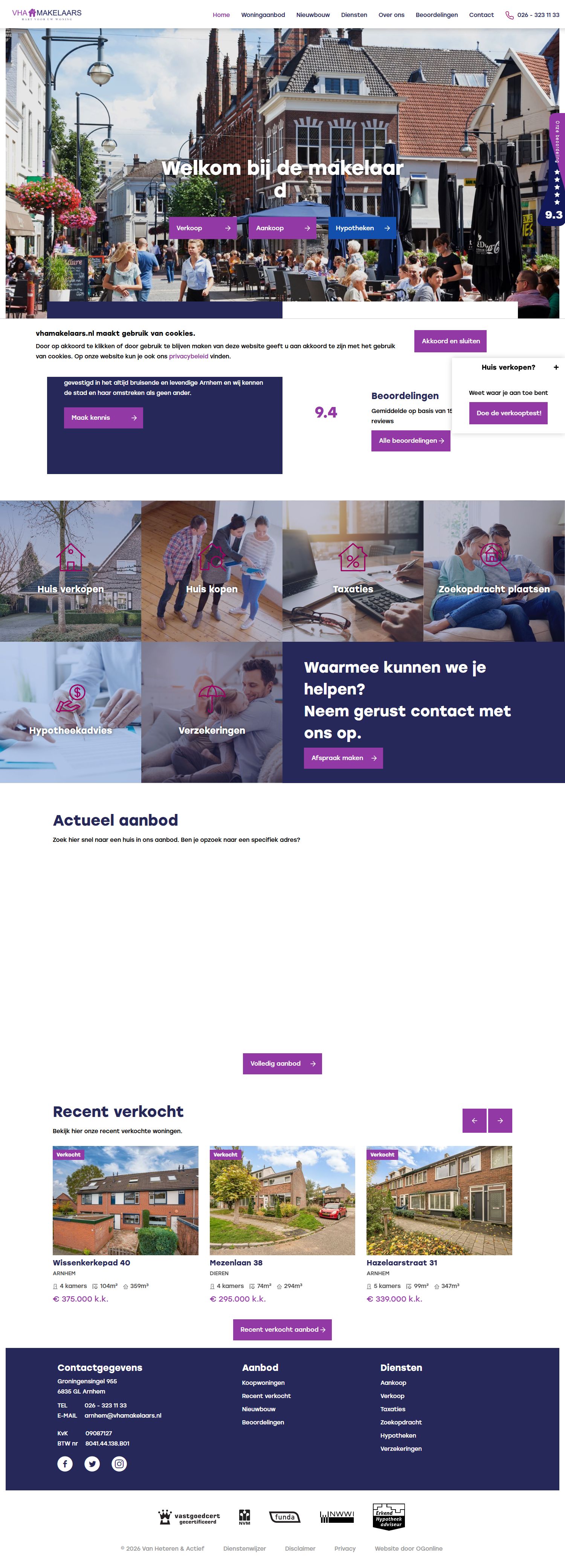 Screenshot van de website van www.vhamakelaars.nl