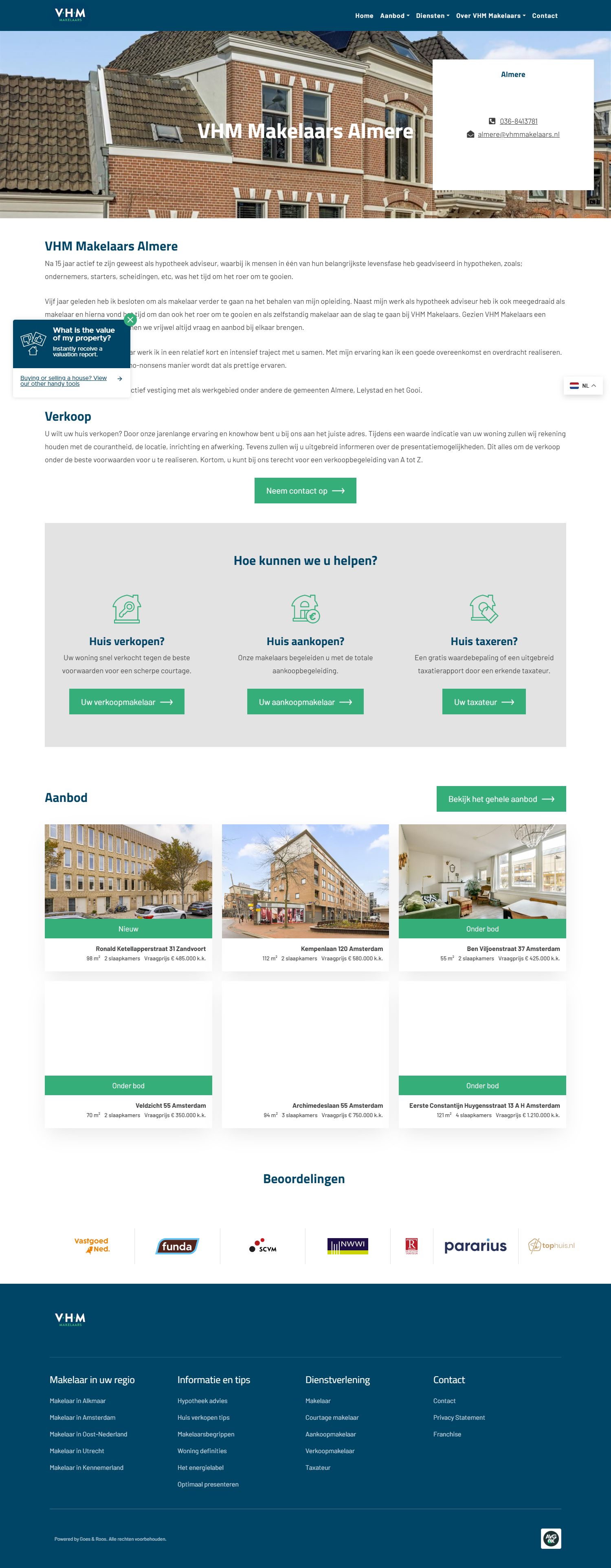 Screenshot van de website van www.vhmmakelaars.nl