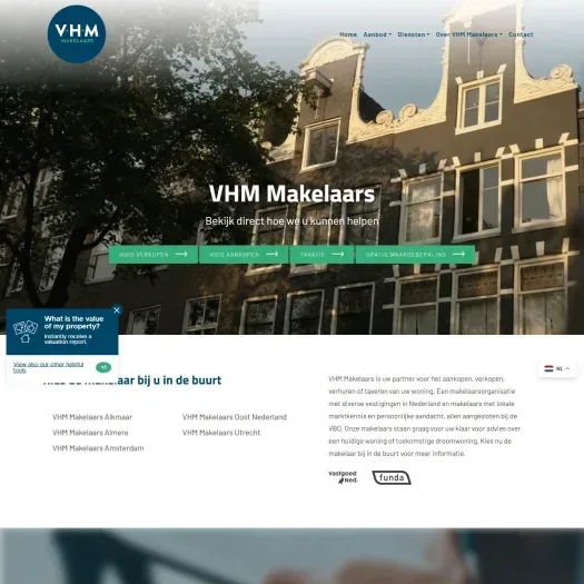 Screenshot van de website van www.vhmmakelaars.nl