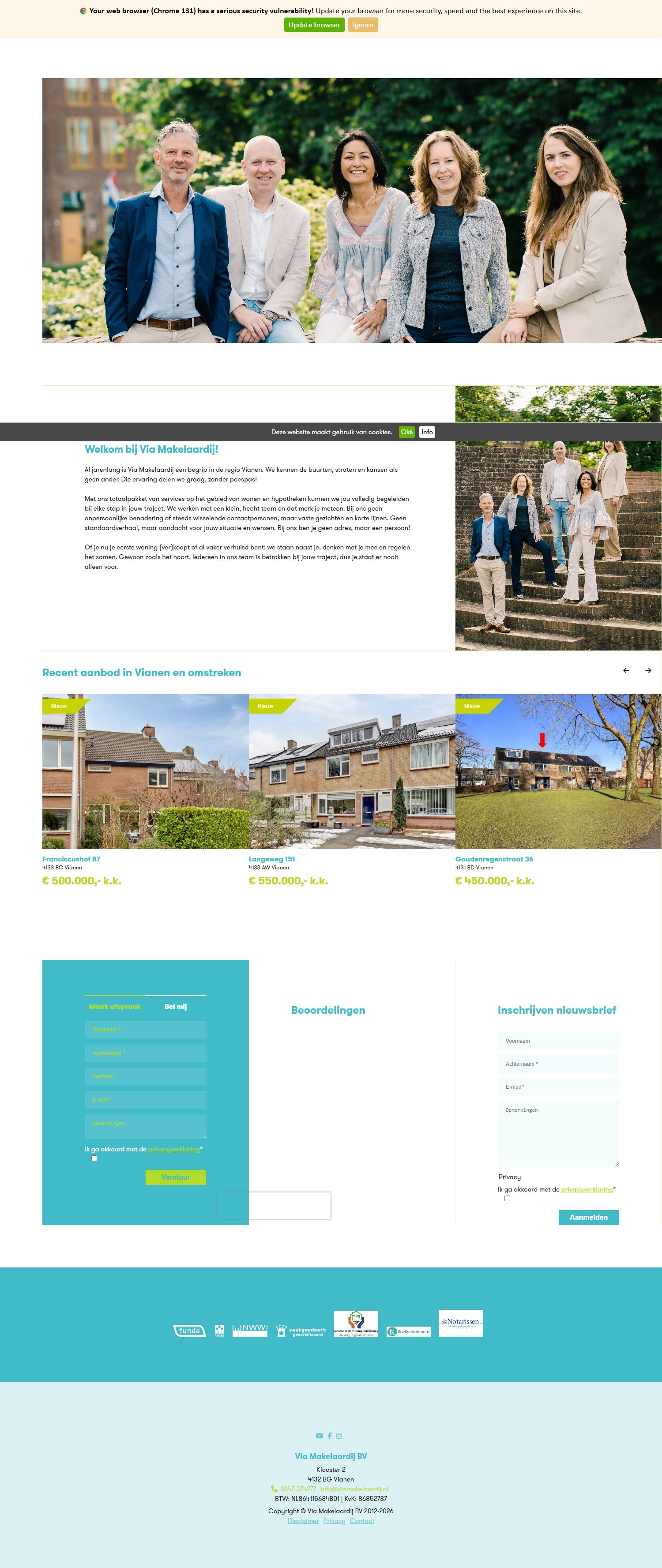 Screenshot van de website van www.viamakelaardij.nl