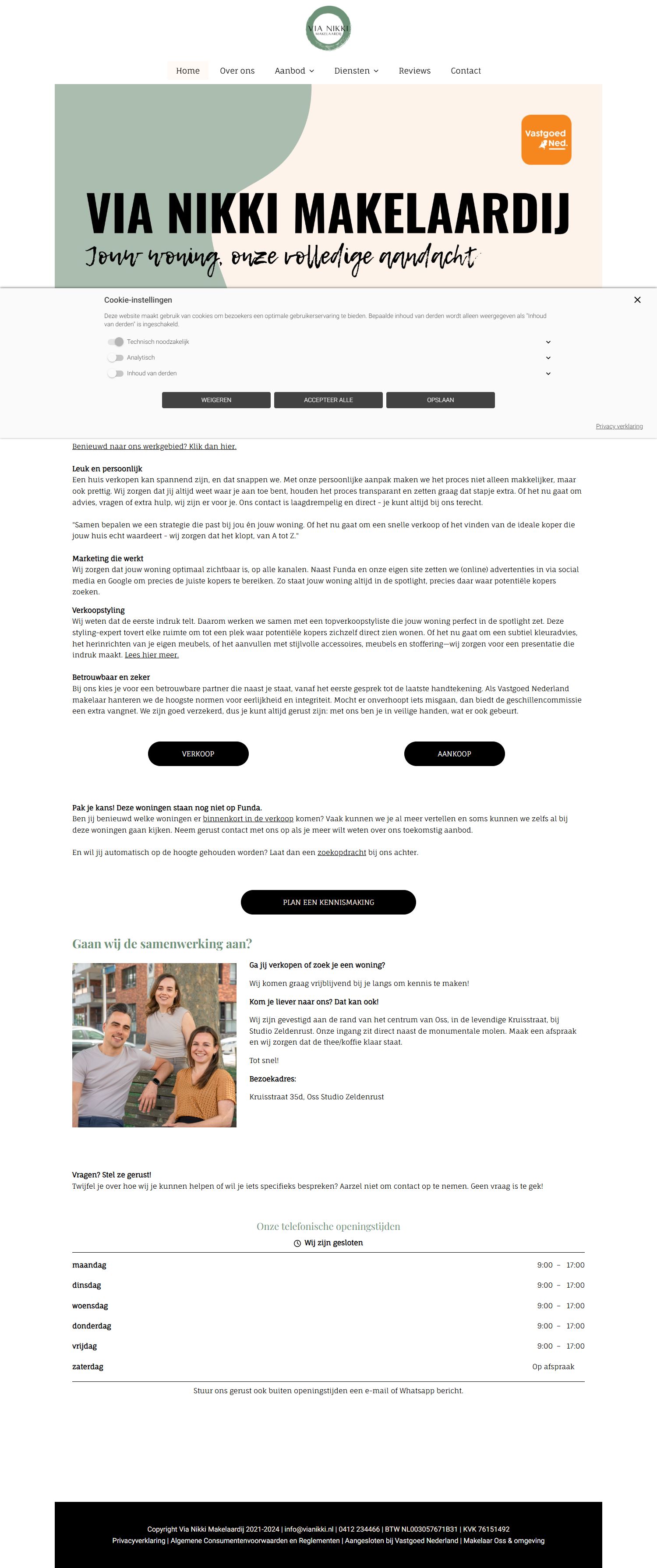 Screenshot van de website van www.vianikki.nl