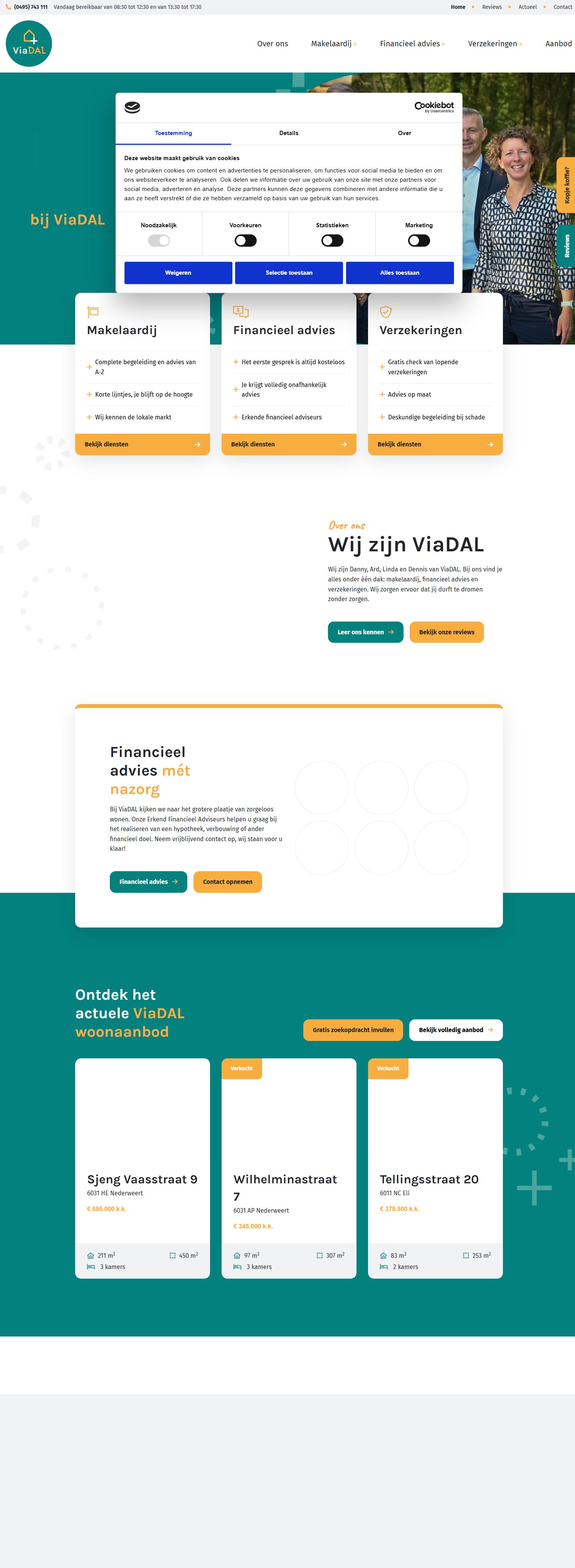 Screenshot van de website van www.viadal.nl