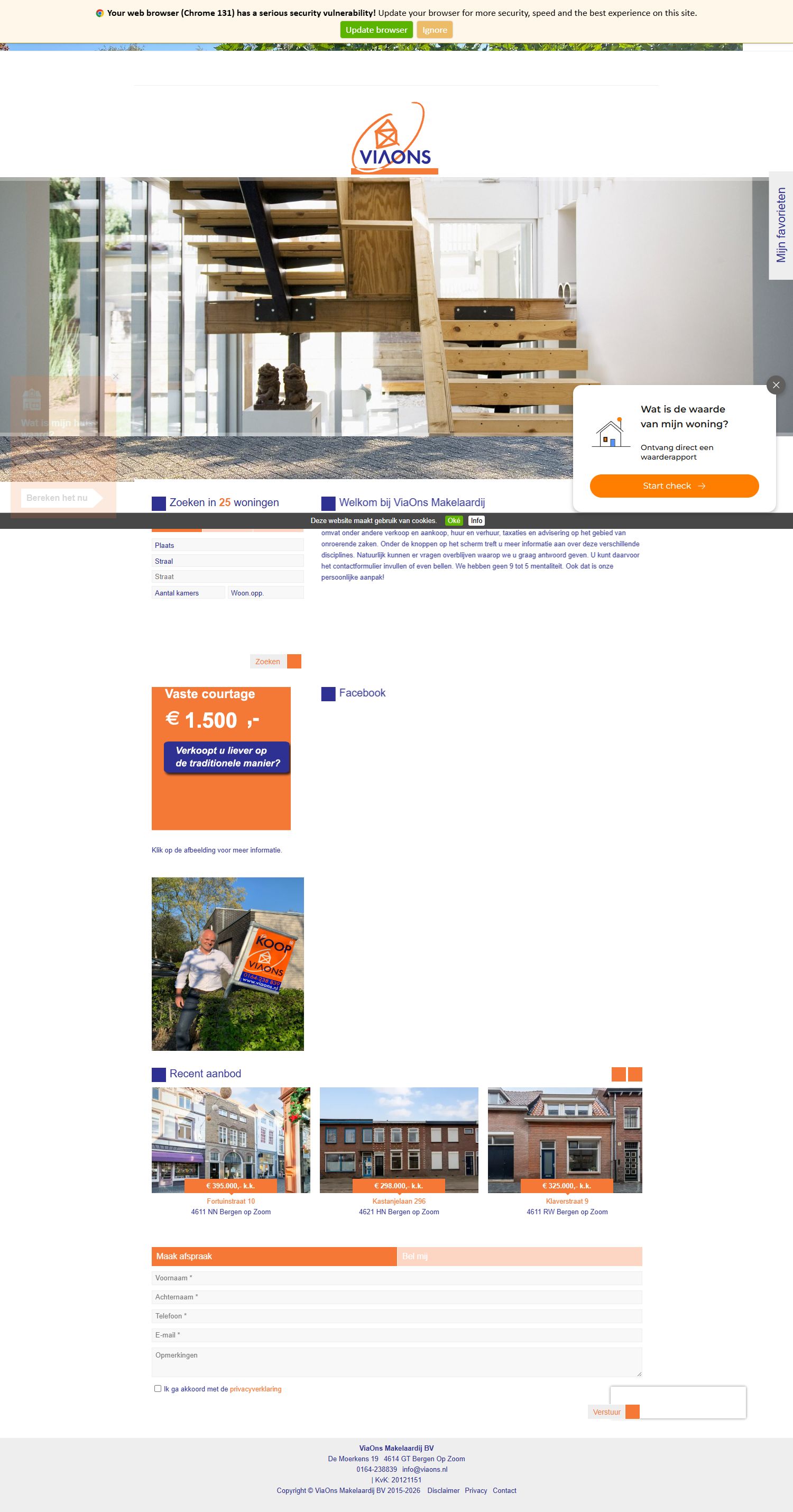 Screenshot van de website van www.viaons.nl