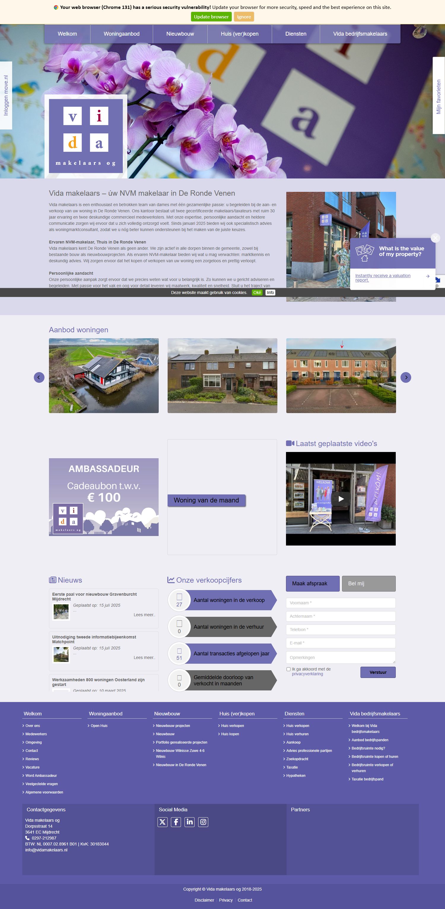 Screenshot van de website van www.vidamakelaars.nl