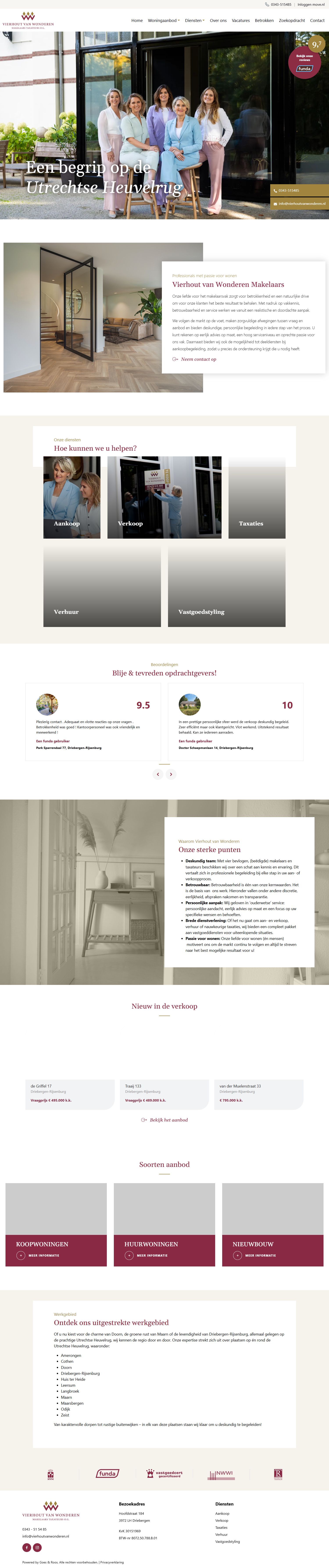 Screenshot van de website van www.vierhoutvanwonderen.nl