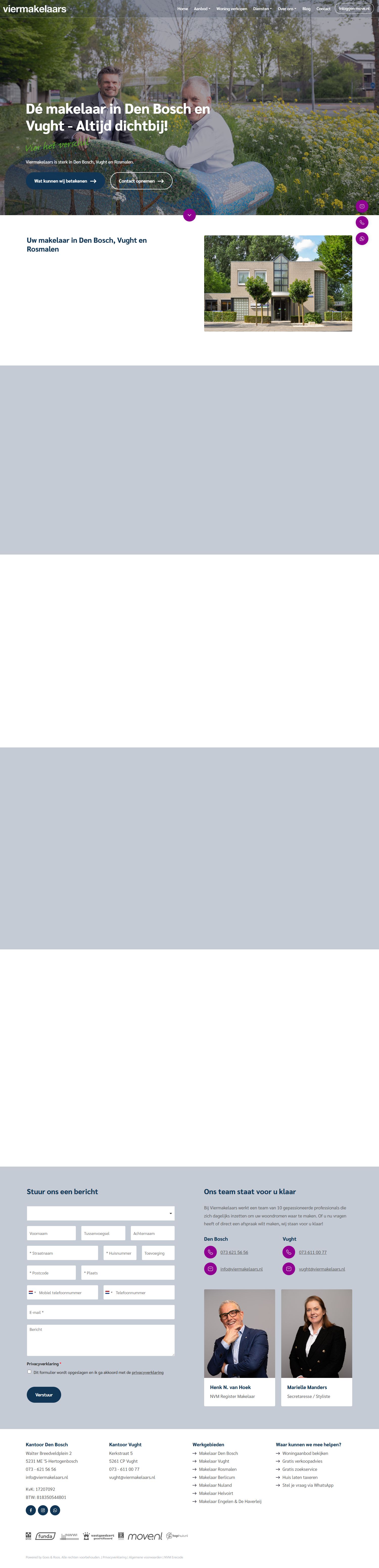 Screenshot van de website van www.viermakelaars.nl