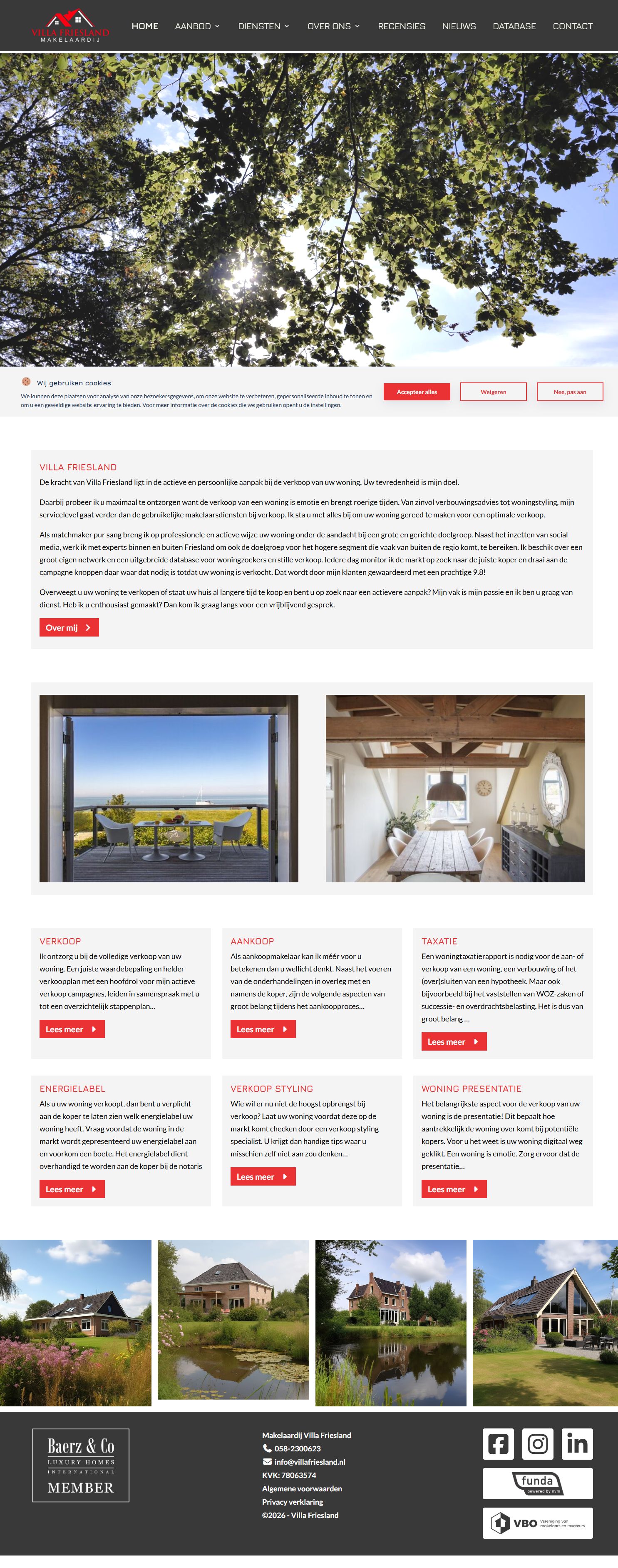Screenshot van de website van www.villafriesland.nl