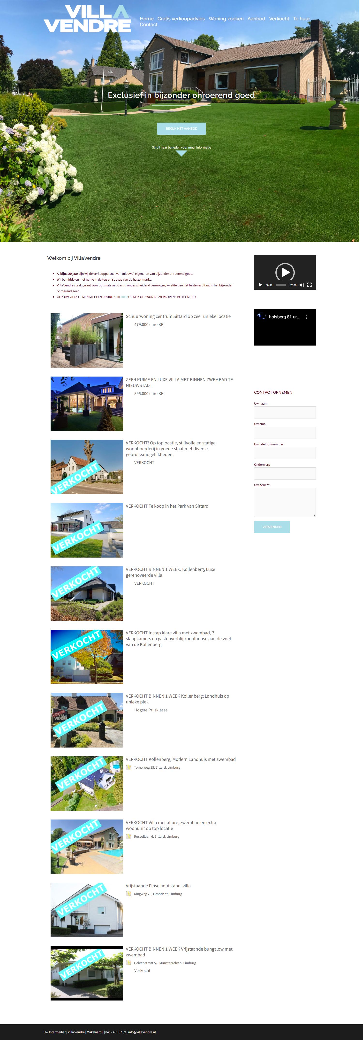 Screenshot van de website van www.villavendre.nl
