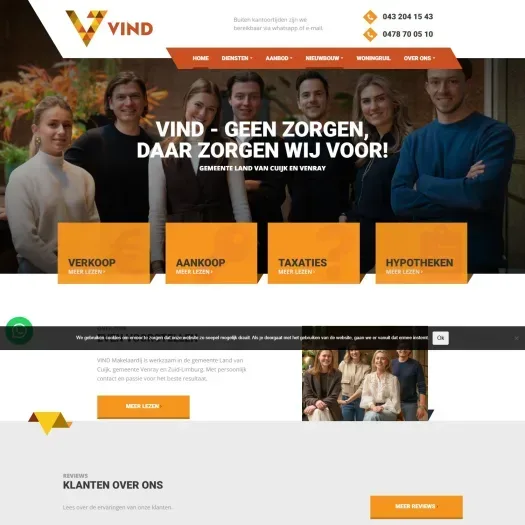 Screenshot of the website of www.vindmakelaardij.nl