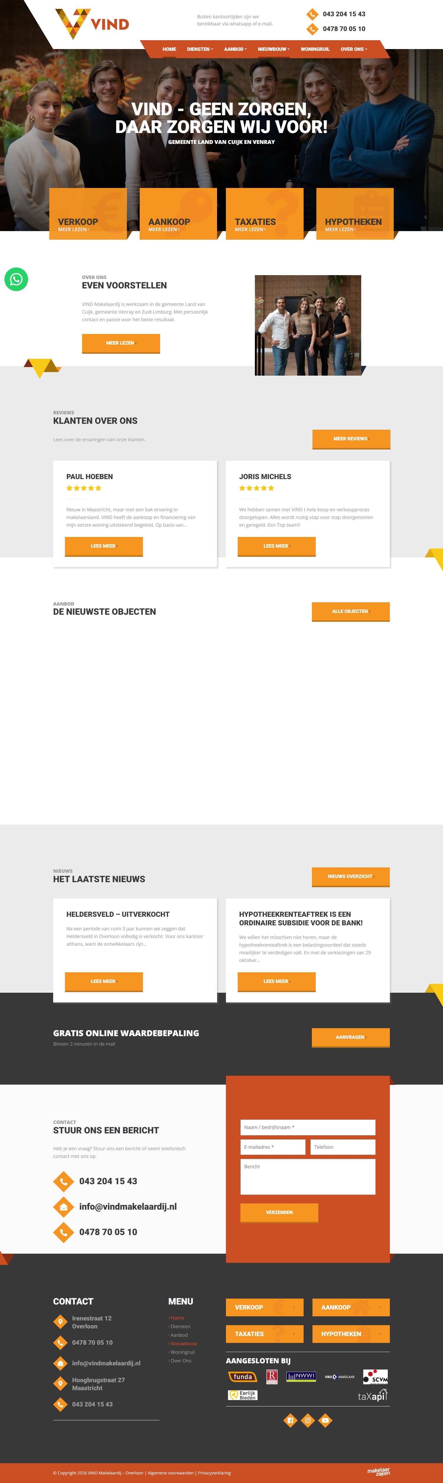 Screenshot van de website van www.vindmakelaardij.nl