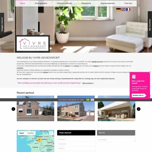 Screenshot van de website van www.vivre-adviesgroep.nl