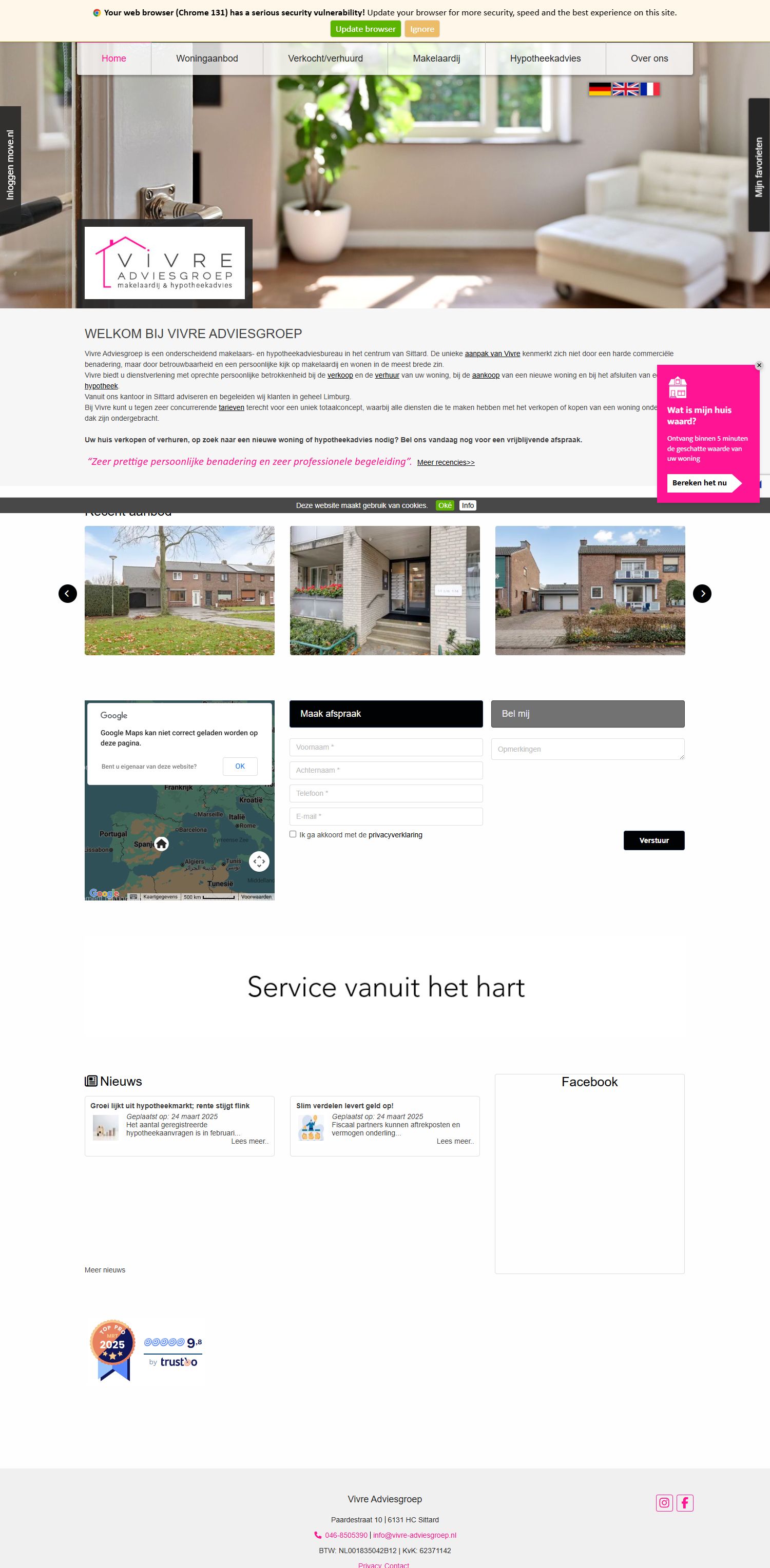 Screenshot van de website van www.vivre-adviesgroep.nl
