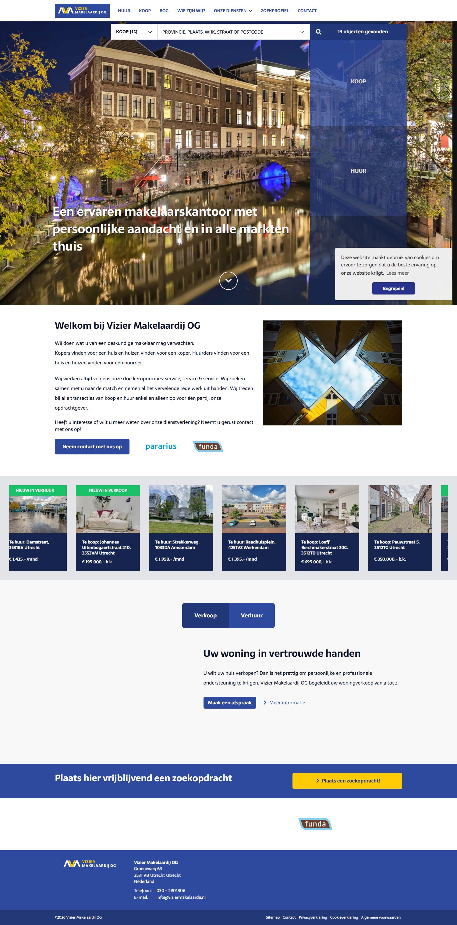 Screenshot van de website van www.viziermakelaardij.nl