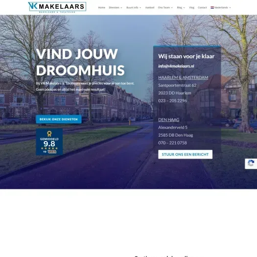 Screenshot van de website van www.vkmakelaars.nl